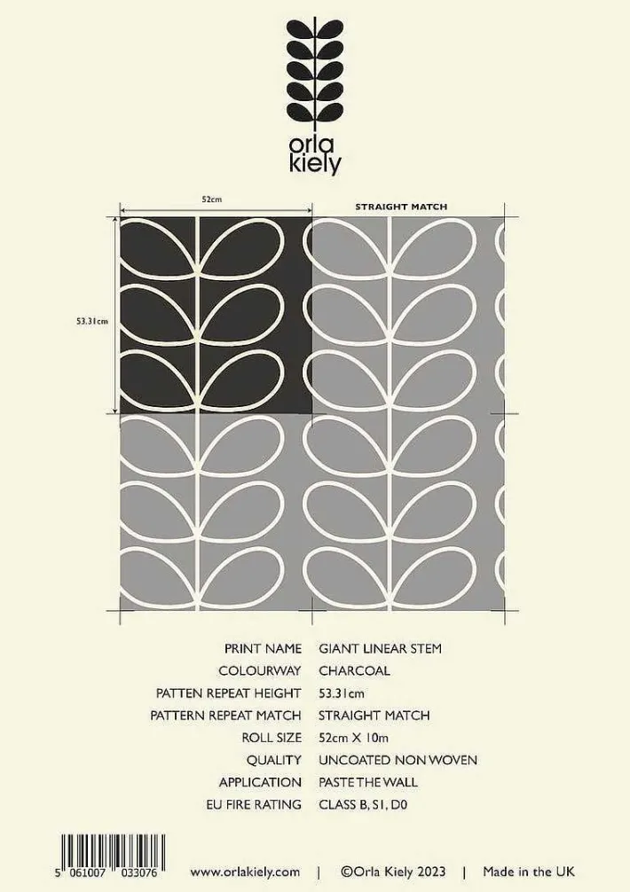 Orla Kiely Giant Linear Stem Charcoal Wallpaper